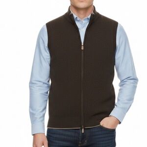 Raffi Full Zip Brown Cashmere Vest Pure Cashmere Sweater Size Large